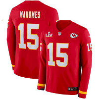 Men's Kansas City Chiefs #15 Patrick Mahomes Red Long Sleeve 2021 Super Bowl LV Jersey