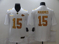 Men's Kansas City Chiefs #15 Patrick Mahomes White Leopard 2021 Super Bowl LV Jersey
