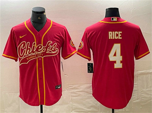 Men's Kansas City Chiefs #4 Rashee Rice Red Cool Base Stitched Baseball Jerseys
