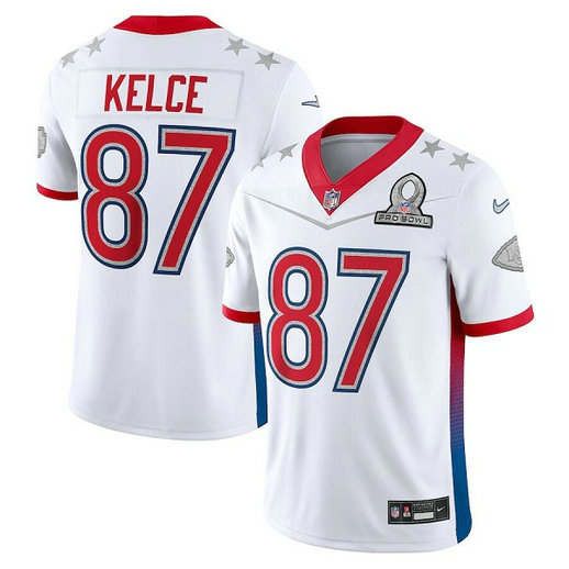 Men's Kansas City Chiefs #87 Travis Kelce 2022 White Pro Bowl Stitched Jersey