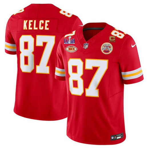 Men's Kansas City Chiefs #87 Travis Kelce Red 2024 F.U.S.E. Super Bowl LVIII Patch With NKH Patch 4-star C Patch Vapor Untouchable Limited Jersey