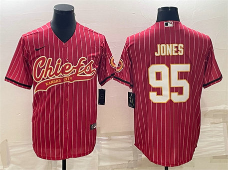 Men's Kansas City Chiefs #95 Chris Jones Red With Patch Cool Base Stitched Baseball Jerseys
