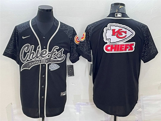 Men's Kansas City Chiefs Black Reflective Team Big Logo With Patch Cool Base Stitched Baseball Jersey