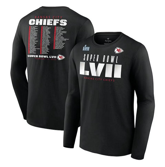 Men's Kansas City Chiefs Black Super Bowl LVII Varsity Team Roster Big & Tall Long Sleeve T-Shirt