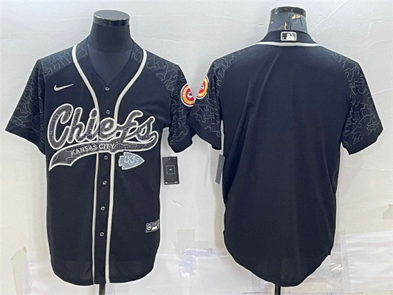 Men's Kansas City Chiefs Blank Black Reflective With Patch Cool Base Stitched Baseball Jersey