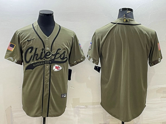 Men's Kansas City Chiefs Blank Olive Salute to Service Cool Base Stitched Baseball Jersey