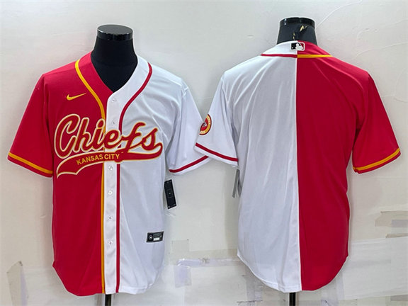 Men's Kansas City Chiefs Blank Red White Split With Patch Cool Base Stitched Baseball Jersey