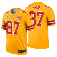 Men's Kansas City Chiefs Travis Kelce Gold Inverted 2021 Super Bowl LV Jersey