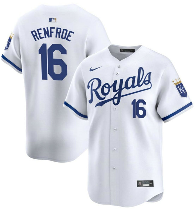Men's Kansas City Royals #16 Hunter Renfroe White 2024 Home Limited Cool Base Stitched Baseball Jersey