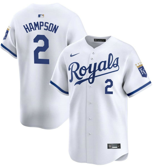 Men's Kansas City Royals #2 Garrett Hampson White 2024 Home Limited Cool Base Stitched Baseball Jersey