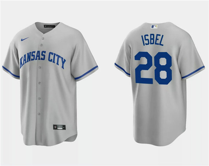 Men's Kansas City Royals #28 Kyle Isbel Grey Cool Base Stitched Baseball Jersey