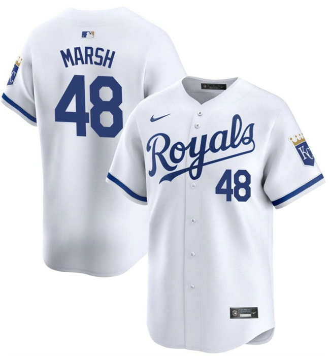 Men's Kansas City Royals #48 Alec Marsh White 2024 Cool Base Home Limited Stitched Baseball Jersey
