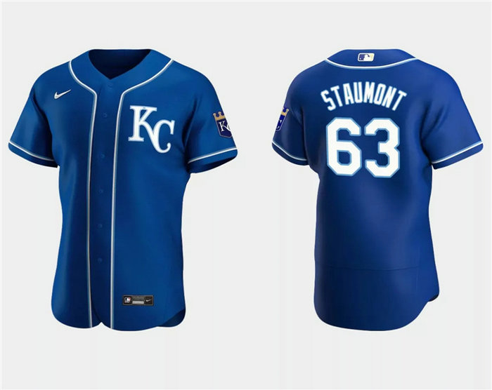 Men's Kansas City Royals #63 Josh Staumont Royal Flex Base Stitched MLB Jersey