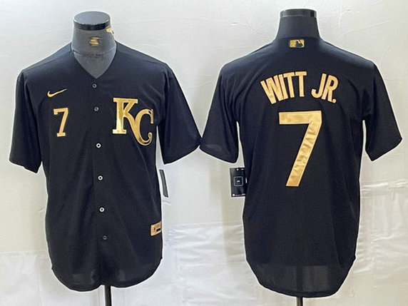 Men's Kansas City Royals #7 Bobby Witt Jr. Black Cool Base Stitched Jersey 4