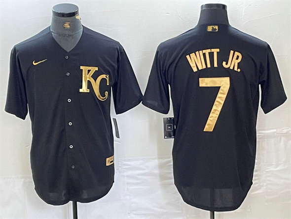 Men's Kansas City Royals #7 Bobby Witt Jr. Black Cool Base Stitched Jersey