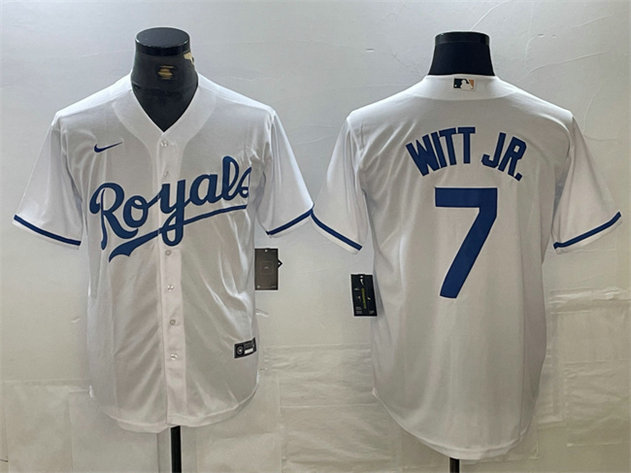 Men's Kansas City Royals #7 Bobby Witt Jr. White Cool Base Stitched Baseball Jersey