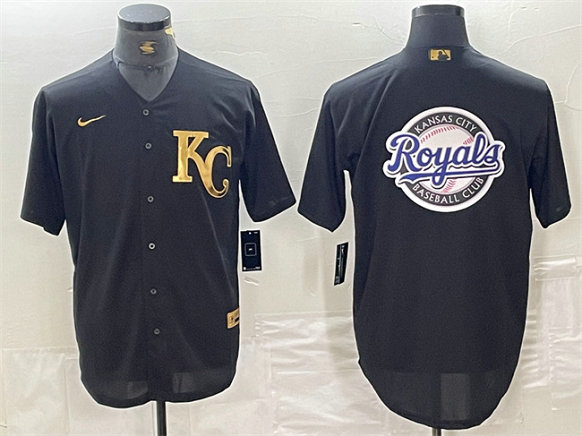 Men's Kansas City Royals Black Team Big Logo Cool Base Stitched Jersey 1