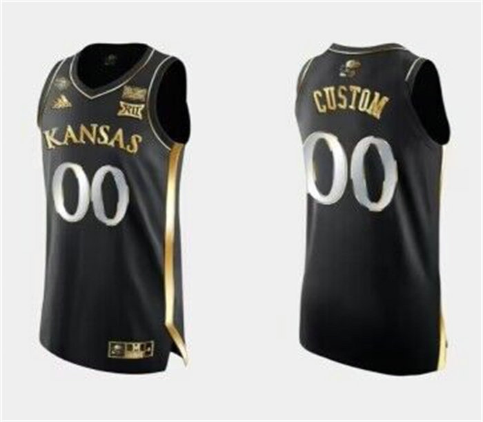 Men's Kansas Jayhawks Custom Black Gold Stitched Basketball JerseyS