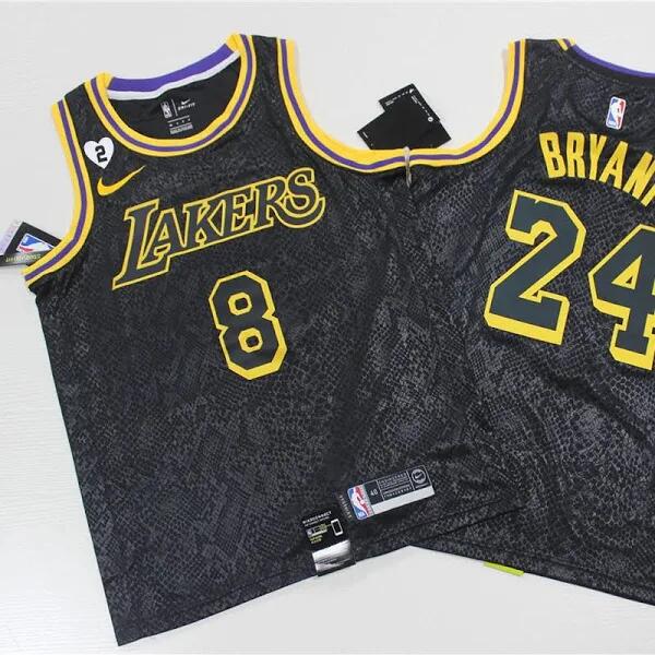 Men's Lakers #8 #24 Kobe Bryant Black Mamba Love Gianna Jersey