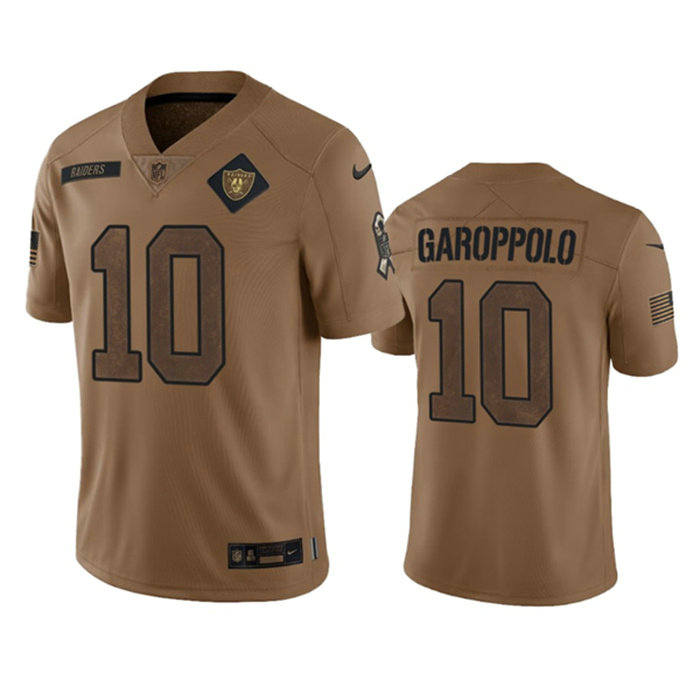 Men's Las Vegas Raiders #10 Jimmy Garoppolo 2023 Brown Salute To Service Limited Stitched Football Jersey