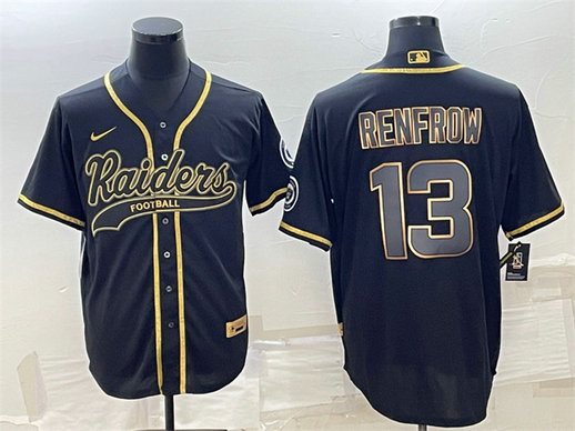 Men's Las Vegas Raiders #13 Hunter Renfrow Black Gold With Patch Cool Base Stitched Baseball Jersey