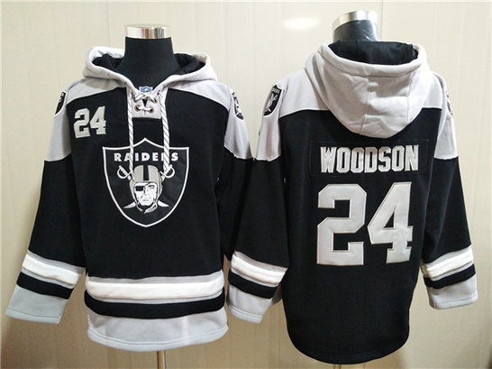 Men's Las Vegas Raiders #24 Charles Woodson Black Ageless Must-Have Lace-Up Pullover Hoodie