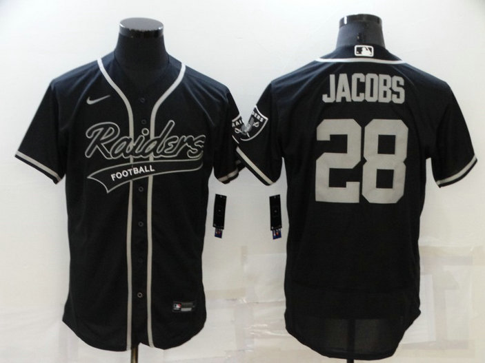 Men's Las Vegas Raiders #28 Josh Jacobs Black Flex Base Stitched Jersey
