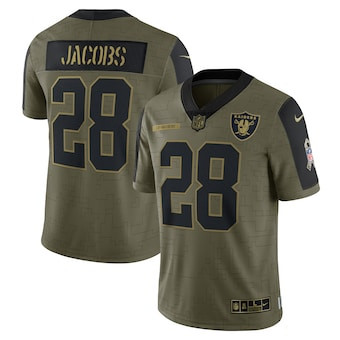 Men's Las Vegas Raiders #28 Josh Jacobs Nike Olive 2021 Salute To Service Limited Player Jersey