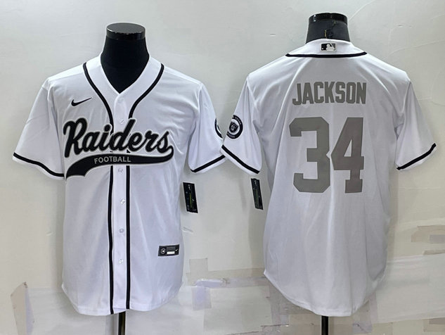 Men's Las Vegas Raiders #34 Bo Jackson White Grey Cool Base Stitched Baseball Jersey