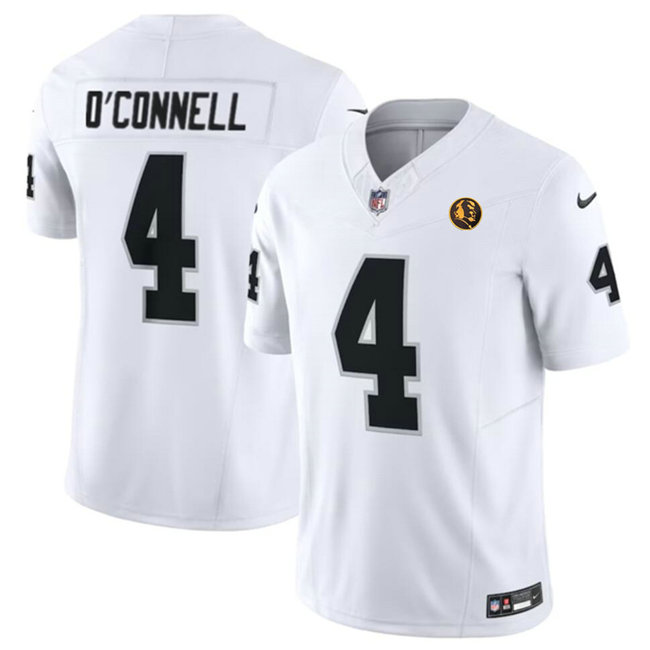 Men's Las Vegas Raiders #4 Aidan O'Connell White 2023 F.U.S.E. With John Madden Patch Vapor Limited Stitched Football Jersey