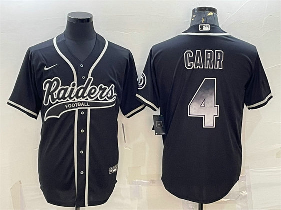 Men's Las Vegas Raiders #4 Derek Carr Black Gold With Patch Cool Base Stitched Baseball Jersey