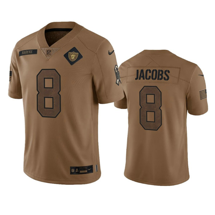 Men's Las Vegas Raiders #8 Josh Jacobs 2023 Brown Salute To Service Limited Stitched Football Jersey