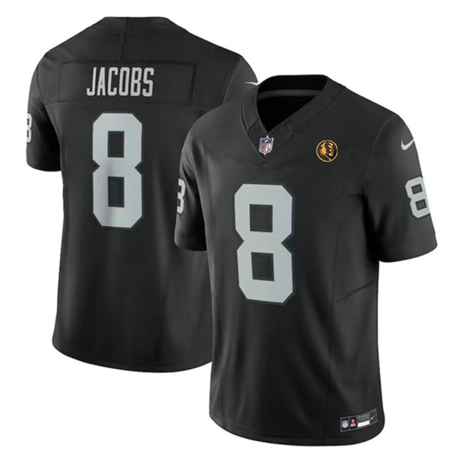 Men's Las Vegas Raiders #8 Josh Jacobs Black 2023 F.U.S.E. With John Madden Patch Vapor Limited Stitched Football Jersey