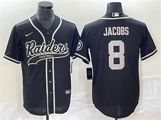 Men's Las Vegas Raiders #8 Josh Jacobs Black Cool Base Stitched Baseball Jersey