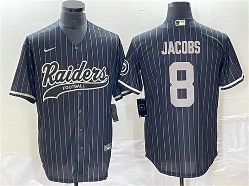 Men's Las Vegas Raiders #8 Josh Jacobs Black Cool Base Stitched Baseball Jerseys