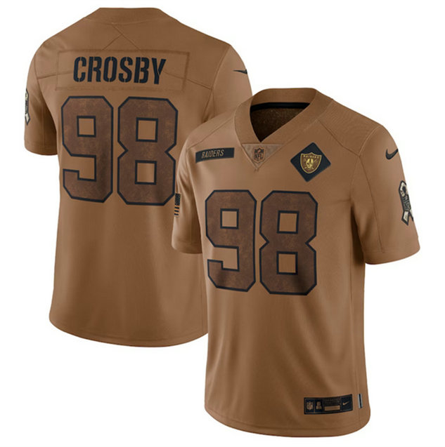 Men's Las Vegas Raiders #98 Maxx Crosby 2023 Brown Salute To Service Limited Stitched Football Jersey