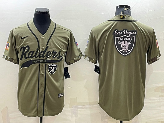 Men's Las Vegas Raiders Olive Salute to Service Team Big Logo Cool Base Stitched Baseball Jersey