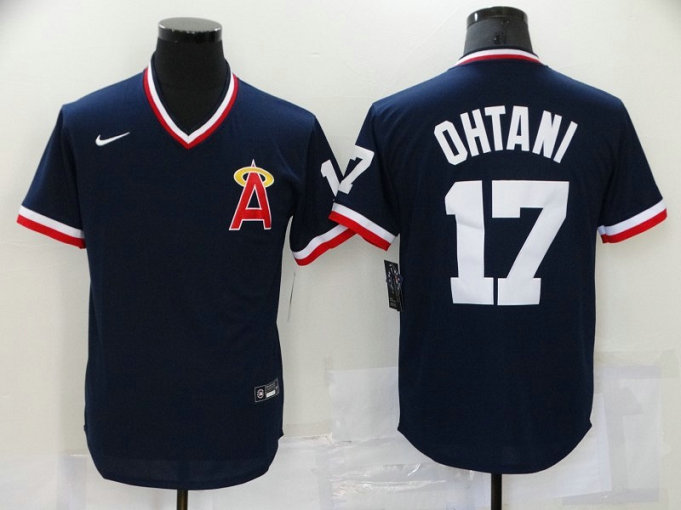 Men's Los Angeles Angels #17 Shohei Ohtani Black Red Cool Base Stitched Jersey