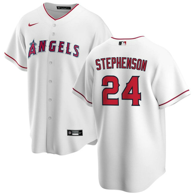 Men's Los Angeles Angels #24 Robert Stephenson White Cool Base Stitched Baseball Jersey