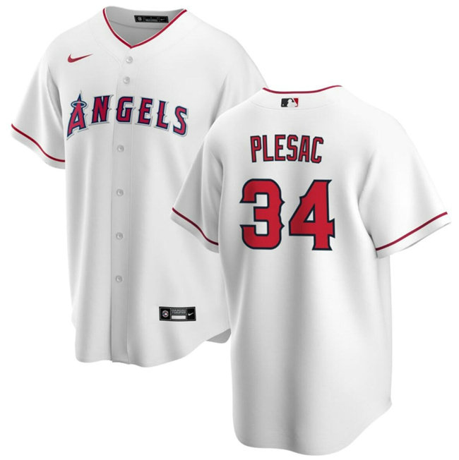 Men's Los Angeles Angels #34 Zach Plesac White Cool Base Stitched Baseball Jersey