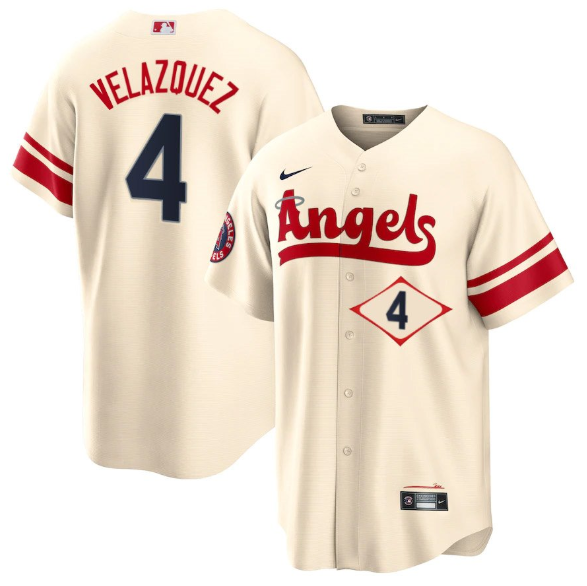 Men's Los Angeles Angels #4 Andrew Velazquez 2022 Cream City Connect Cool Base Stitched Jerseys