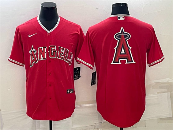 Men's Los Angeles Angels Red Team Big Logo Cool Base Stitched JerseyS