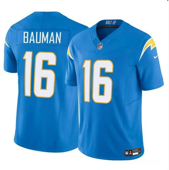 Men's Los Angeles Chargers #16 Casey Bauman Blue 2024 F.U.S.E Vapor Limited Stitched Football Jersey