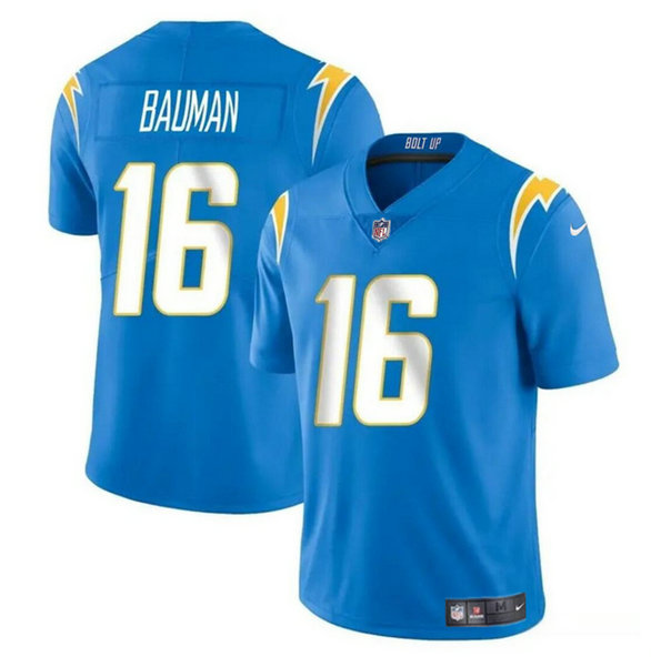 Men's Los Angeles Chargers #16 Casey Bauman Blue 2024 Vapor Limited Stitched Football Jersey