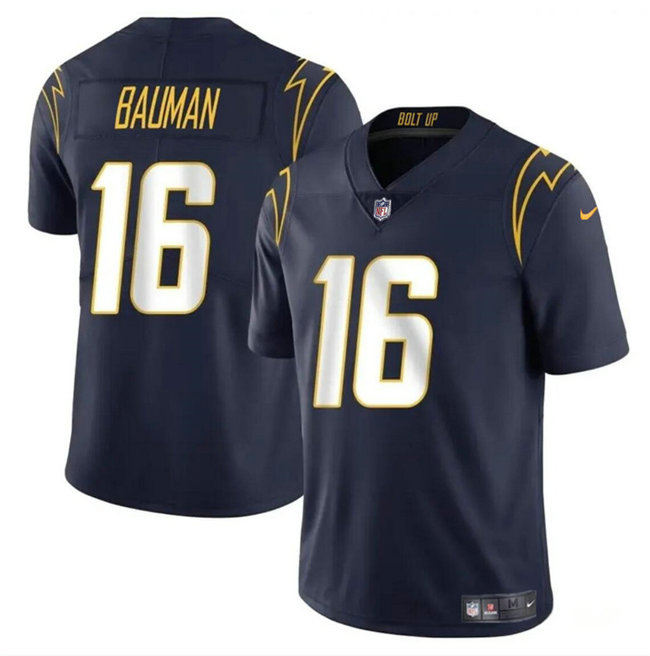 Men's Los Angeles Chargers #16 Casey Bauman Navy 2024 Vapor Limited Stitched Football Jersey