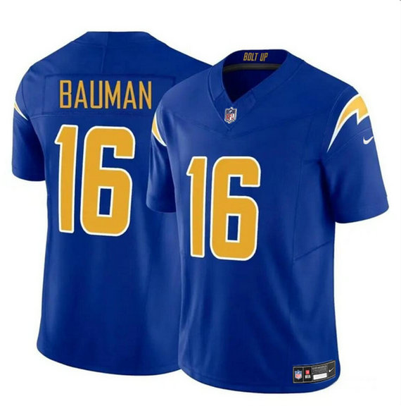 Men's Los Angeles Chargers #16 Casey Bauman Royal 2024 F.U.S.E Vapor Limited Stitched Football Jersey