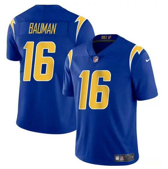 Men's Los Angeles Chargers #16 Casey Bauman Royal 2024 Vapor Limited Stitched Football Jersey