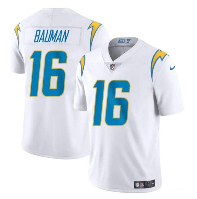 Men's Los Angeles Chargers #16 Casey Bauman White 2024 Vapor Limited Stitched Football Jersey