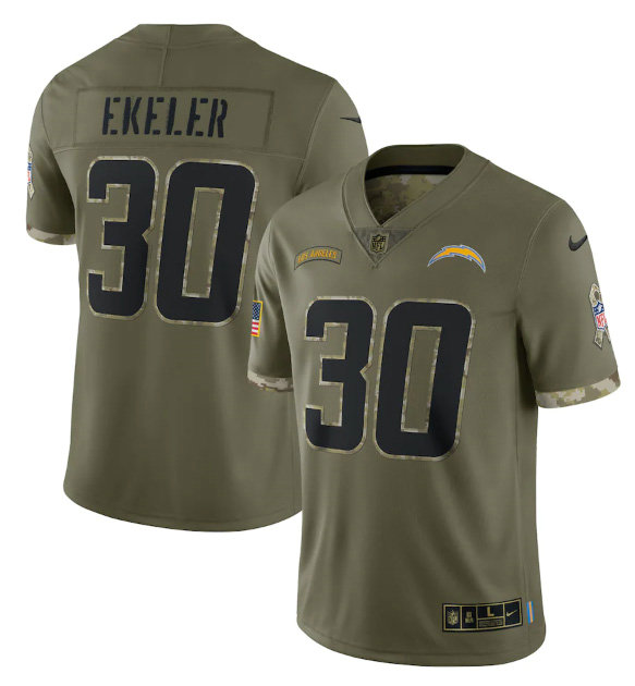Men's Los Angeles Chargers #30 Austin Ekeler Olive 2022 Salute To Service Limited Stitched Jersey