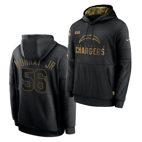 Men's Los Angeles Chargers #56 Kenneth Murray Jr. 2020 Salute To Service Black Sideline Performance Pullover Hoodie